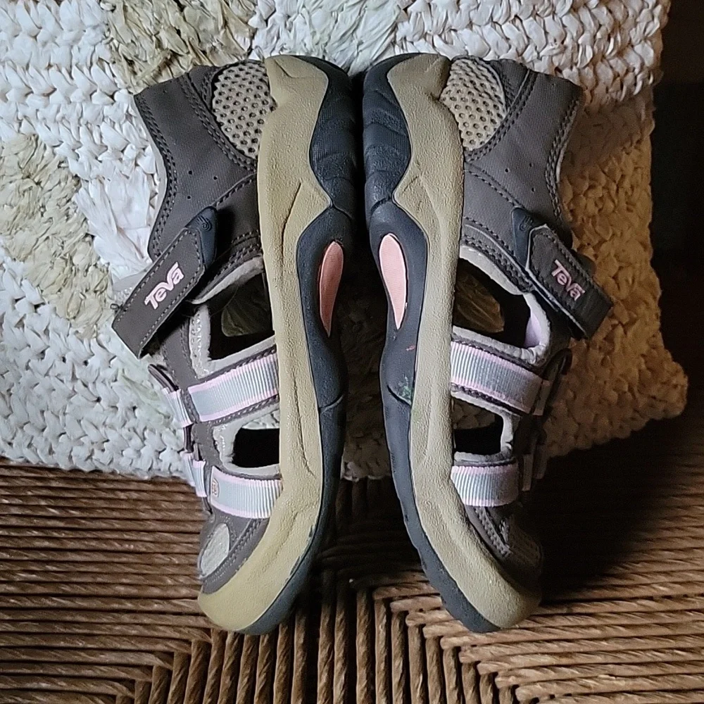 Teva sandals, brown, tan, gray, pink, size 3.